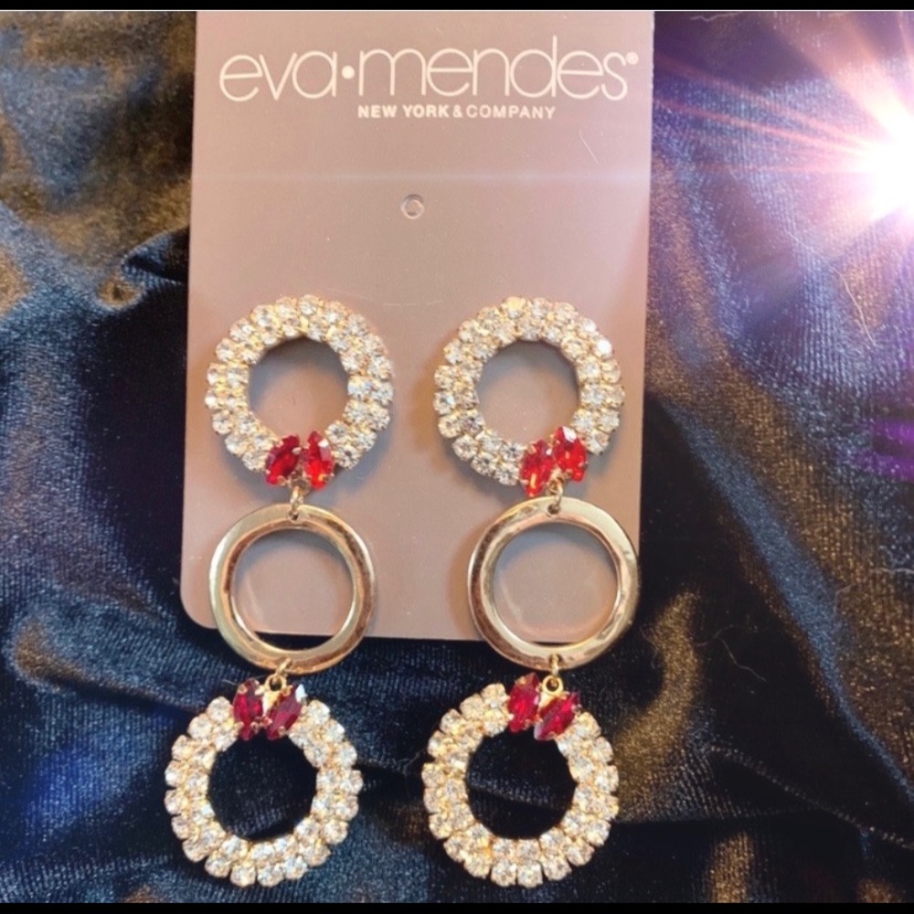 Eva Mendez Gold Dangle Wreath Earrings 3” NWT